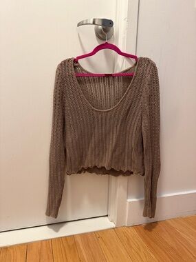 Abercrombie & Fitch Open-Knit Pullover in Taupe